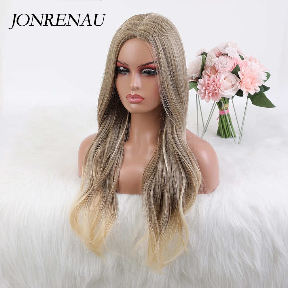 JONRENAU Long Wavy Light Ash Brown Synthetic Wig for Girl Women Daily use Cosplay Hair Wigs Colorful High Temperature Fiber | Шиньоны и