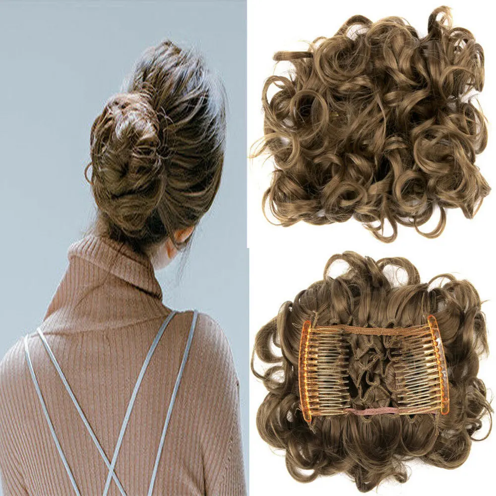 Новейшая мода большой гребень клип в вьющиеся волосы кусок шиньон updo Свадебные накладные волосы булочка