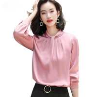 high end chiffon shirt women new temperament stand collar long sleeve loose satin blouses office ladies formal work tops