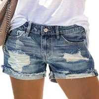 high waist women casual ripped short jeans ladies summer zipper pockets denim pants