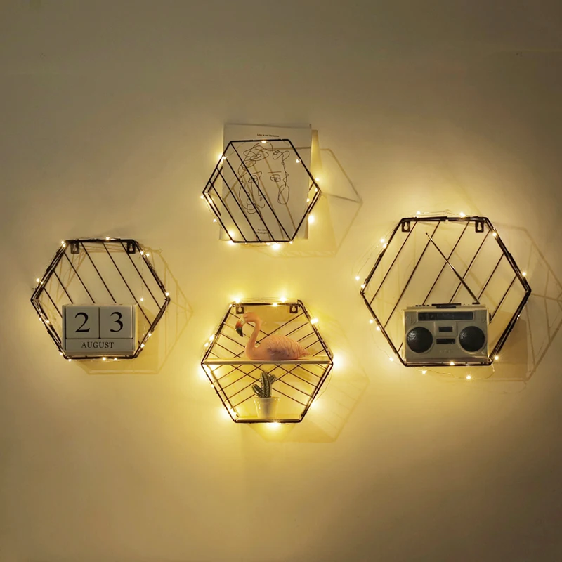 Декор для детской комнаты настенная полка гостиной подвесная шестиугольная из