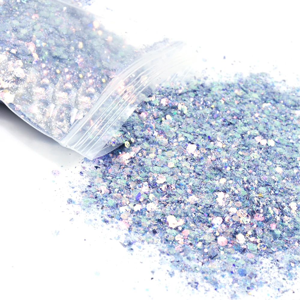 

50g Nail Holographic Flakes Dust Ultra-thin Chunky Holo Multi-color Mix-Hexagon Laser Flake Spangle Manicure DecorATION Flake 3D
