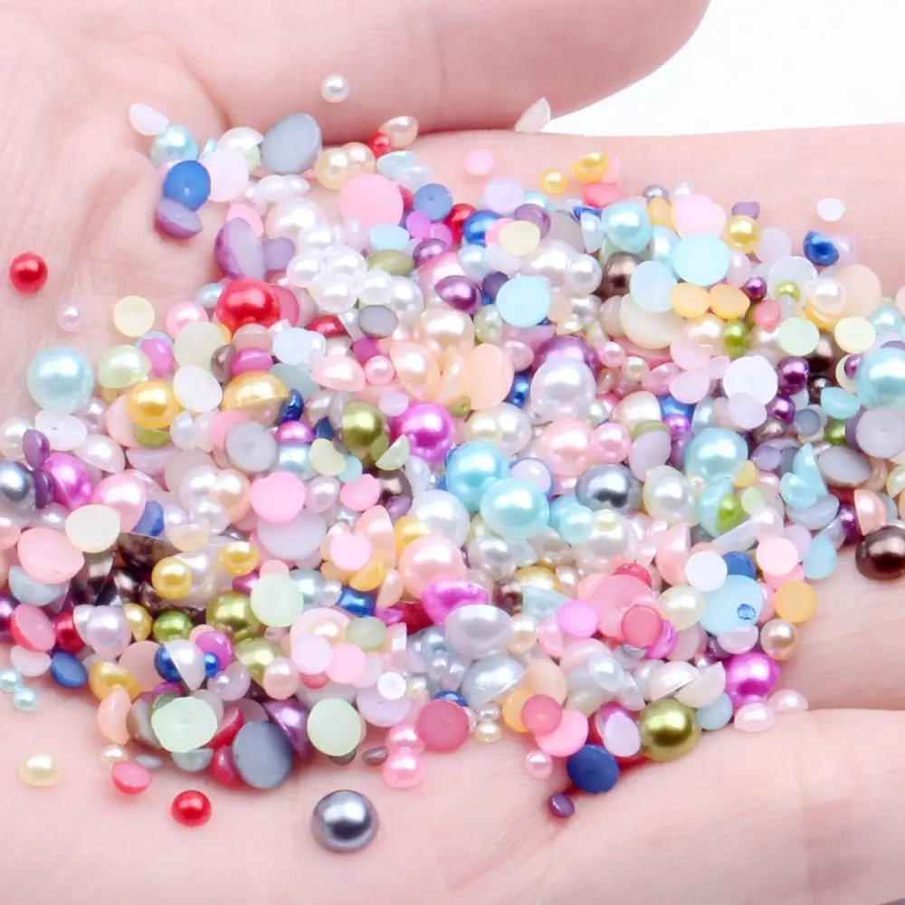 

Mixed Colors Half Round Resin Beads 2mm-12mm And Mixed Sizes 50-1000pcs Flatback Round Glue On Pearls DIY Crafts Decoration