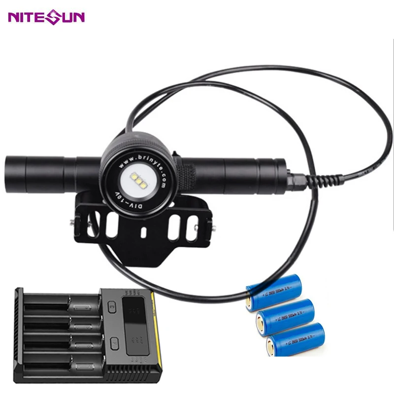 NITESUN DIV10V фонарик для дайвинга 3* CREE XM-L2 U4 светодиоды max 3000лм угол луча 150 м водонепроницаемый фонарик для дайвинга+ зарядное устройство