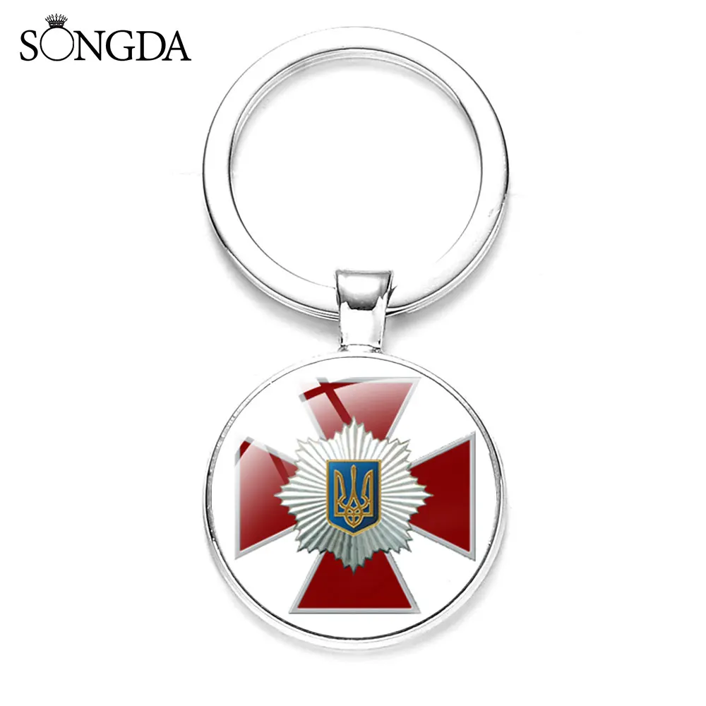 Винтажный брелок Tryzub Украина стеклянный купол для ключа художественный кабошон