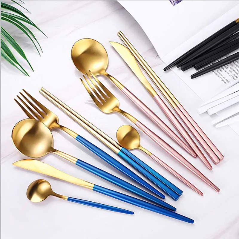 BORREY Stainless Steel Tableware Set Spoon Fork Knife Black Gold Cutlery Classic Dinner Dinnerware Portugal Cutipol GOA|Наборы столовых
