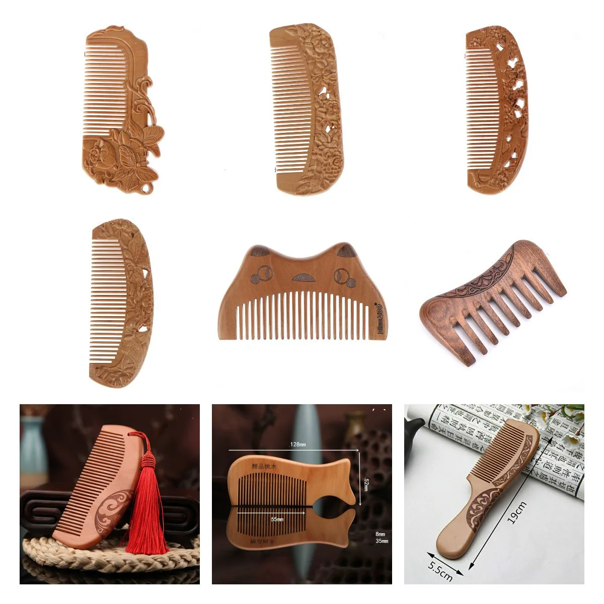 

Массажные инструменты, меридиановая расческа, портативный массажер для кожи головы с широкими зубцами, цельная деревянная расческа из нату...