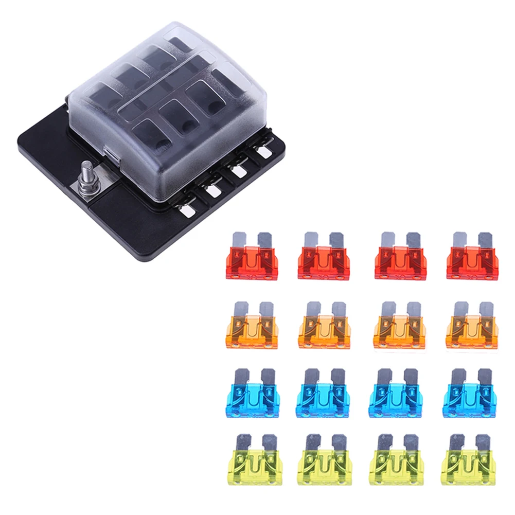 

Plastic Cover 8 Ways Blade Fuse Block Box Holder with Red LED Indicator Light for Auto Car Marine Replacement Parts