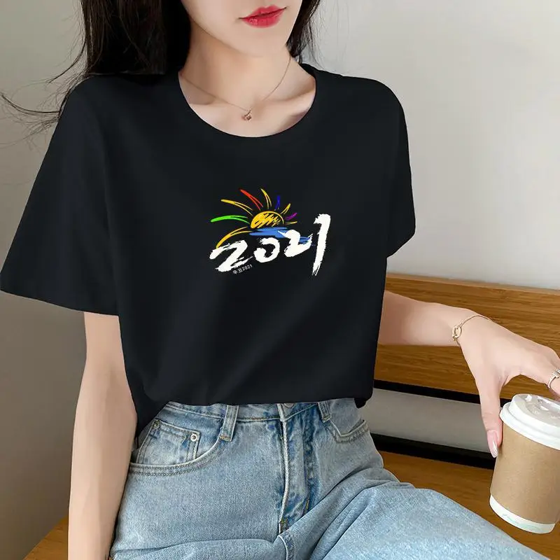 

2021 new fashion T-shirt trendy white women loose selfcultivation Korean style summer simple casual allmatch clothes