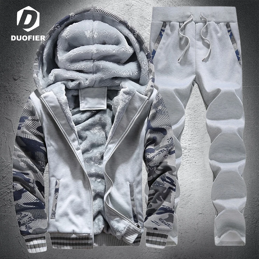 

Мужской спортивный костюм из куртки на молнии и брюк, Повседневная Толстовка с капюшоном, комплект из 2 предметов, толстый спортивный костюм...