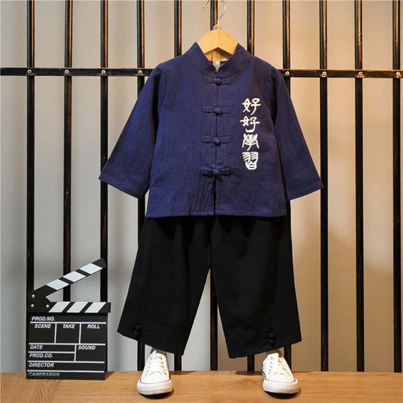 Hanfu/китайский повседневный костюм с длинными рукавами для мальчиков комплект