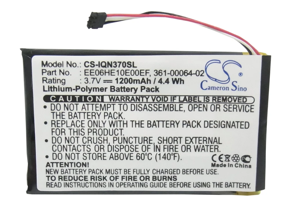 

Cameron Sino 1200mAh Battery for Garmin Nuvi 3700, 3760, 3760T, 3790, 3790T, EE06HE10E00EF