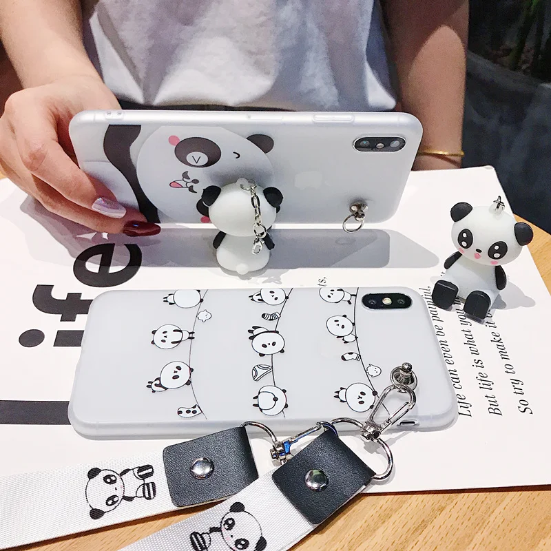 Забавный мультяшный чехол для телефона с пандой для iphone X XS чехол для MAX XR для iphone 7 6s 8 plus милый чехол кукла подставка поддержка мягкий чехол s Capa