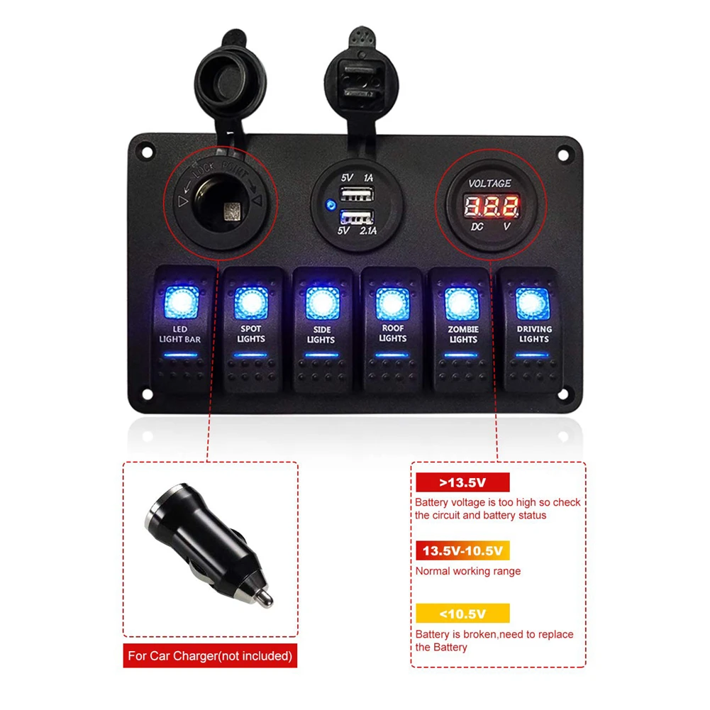 

ON-OFF Rocker Switch Panel Waterproof Double Light Switch LED Toggle Switch Panel 12/24V or Boat, Marine, Car, Truck, RV, Van