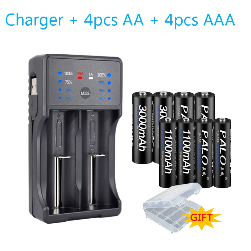 PALO! 2 шт. AA 2 шт. AAA Ni-MH nimh аккумуляторная батарея aa aaa батарея со светодиодным дисплеем зарядное устройство aa зарядное устройство - Цвет: 4 AA 4 AAA charger