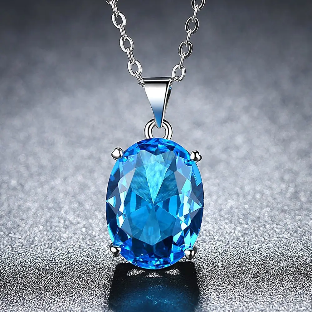 Ожерелье с топазом для женщин 2.63ct ожерелье с кулоном из натурального небесно-голубого топаза 925 пробы Серебряное ювелирное изделие для свадьбы