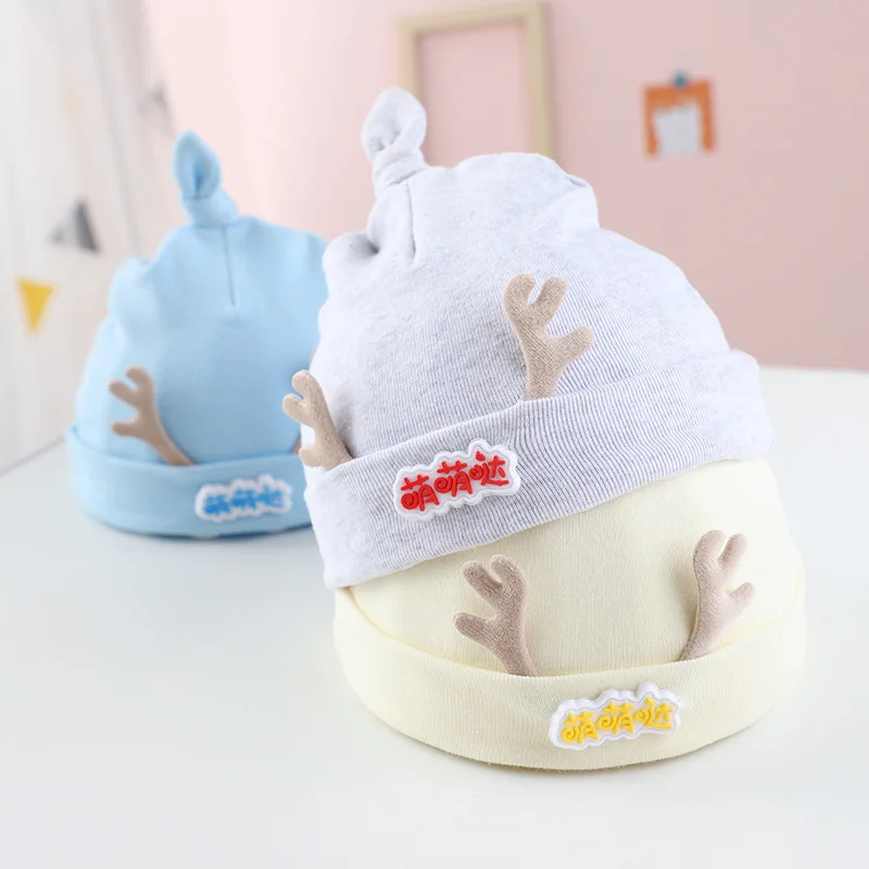 

Cartoon cute antler baby fetal caps for men and women spring autumn double cotton headgear hat