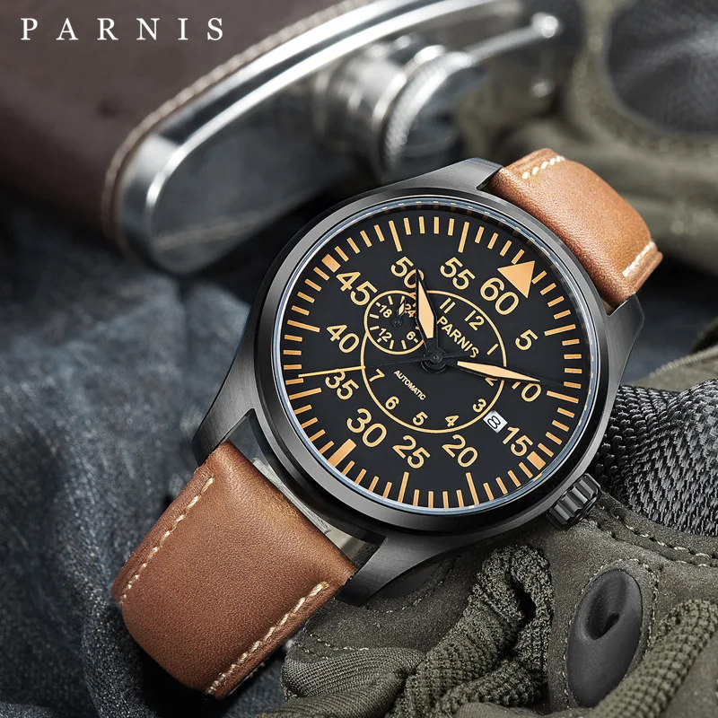 Мужские автоматические механические часы Parnis 44 мм Miyota Move Men t Pilot Military сапфировое