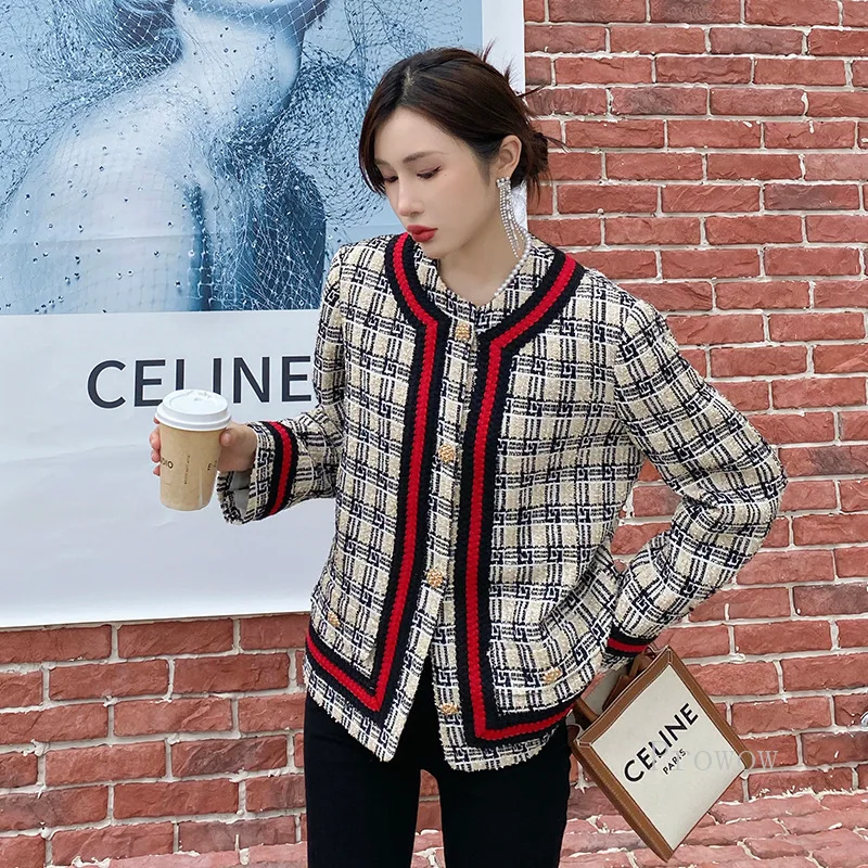 Женская твидовая куртка с люрексом шерстяное однобортное пальто контрастной