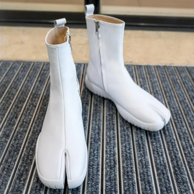 Белые кожаные ботильоны с разрезом женские ботинки челси популярная