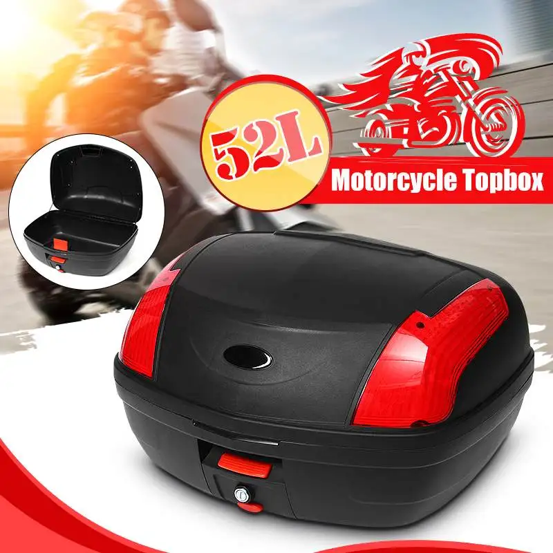 

52L Motorcycle Trunk Waterproof Motor Top Case for double Helmet Motorbike Rear Storage Luggage Tool Box with Secure Latch