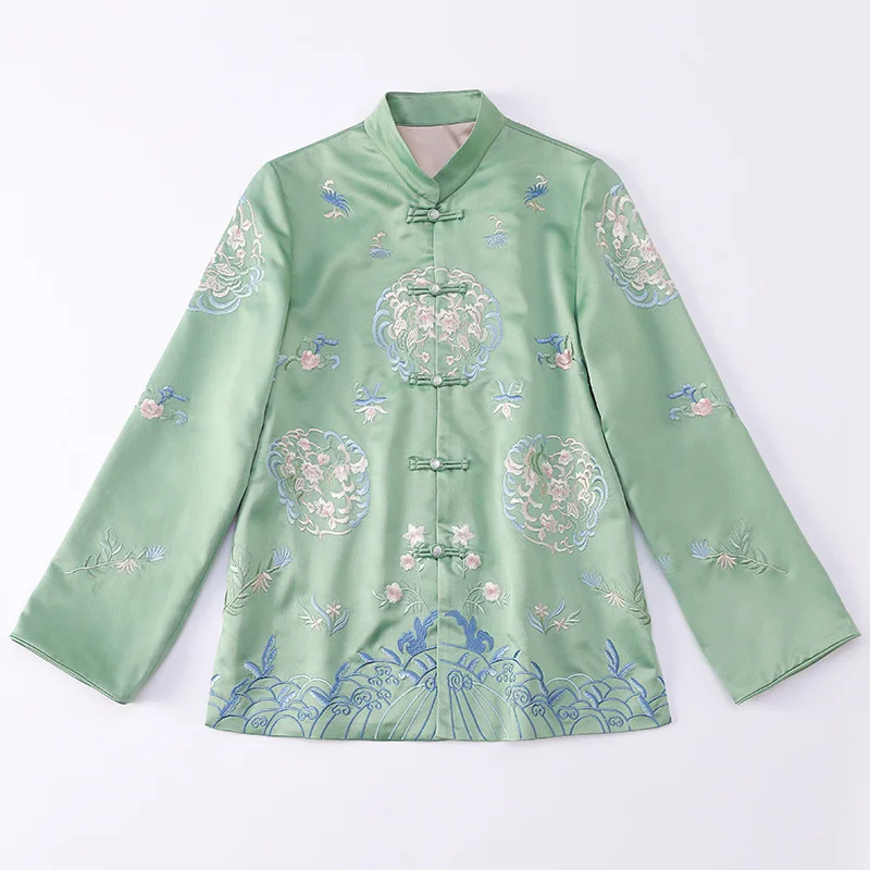 Casacos Feminino 2021 Autumn Vintage Coat Women Allover Exquisite Embroidery Single Breasted Long Sleeve Pink Green Coat Female