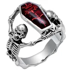 Винтажные серебряные кольца в виде летучей мыши вампира в готическом стиле, панк, скелета с красной эмалью, гроб для женщин, хип-хоп ювелирные изделия