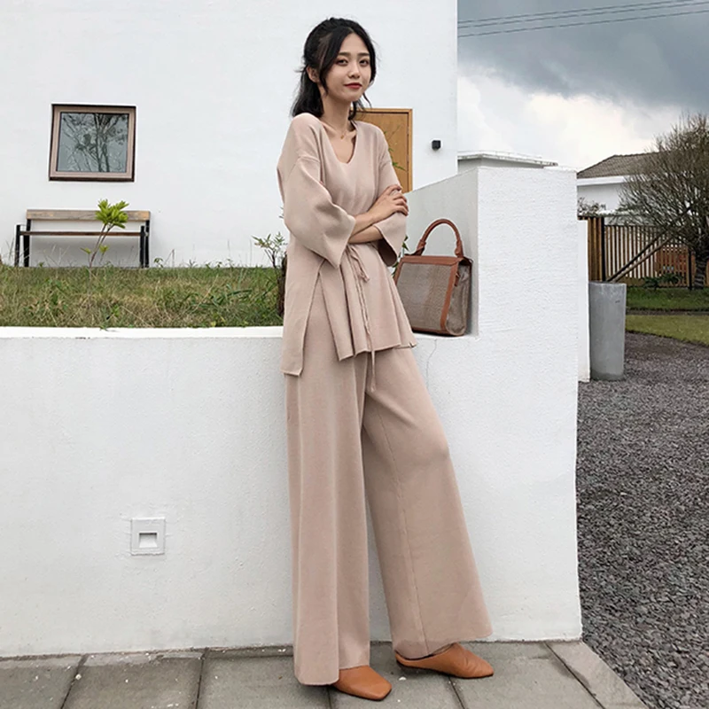 2019 осенний Модный трикотажный Женский комплект 2 шт. спортивный костюм корейский