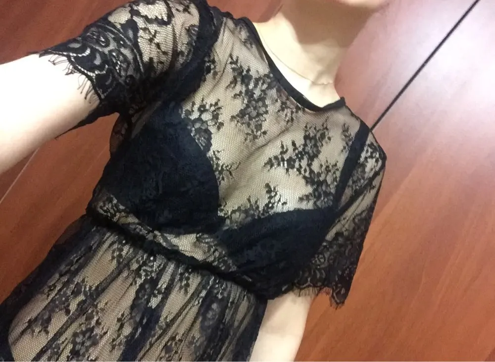 

WEIBUY Summer Dress Women Hollow Out Transparent Dress Casual Short Sleeve Beach Dress O Neck Vestido