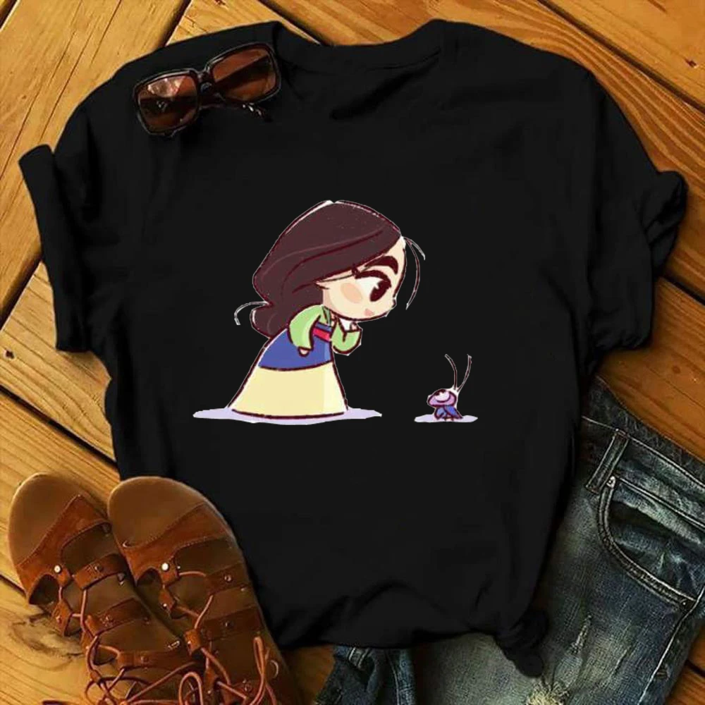 

Женские топы с мультяшным рисунком, футболка, кавайная женская черная футболка, летняя мода, футболки с коротким рукавом и графическим прин...