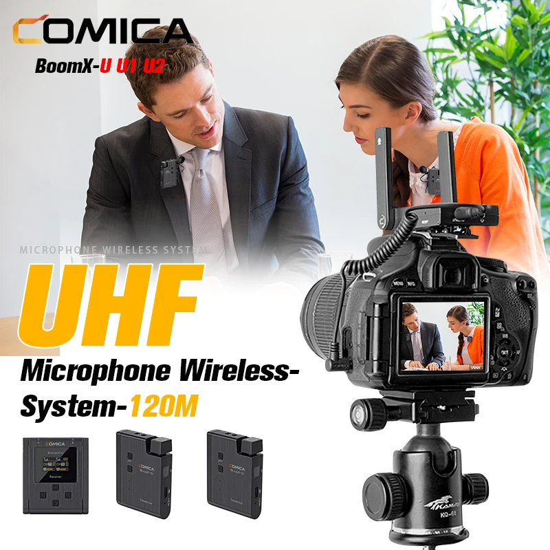 

Микрофон Comica BoomX-U U1 U2 UHF, беспроводная система, профессиональный петличный микрофон для потоковой записи интервью для цифровой зеркальной к...