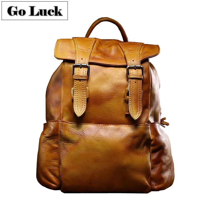 Бренд GO-LUCK, рюкзак из натуральной кожи, унисекс, Повседневная дорожная школьная сумка, сумки через плечо с верхней ручкой для мужчин и женщин