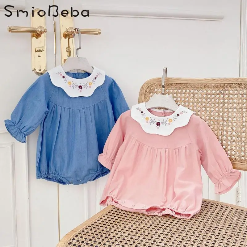 

Baby Jean Blue Girls Newborn Rompers 6-9-12 Months Sweet Newborn Kids Jumpsuits Korean Outfits Roupa Recem Nascido Ropa Bebes