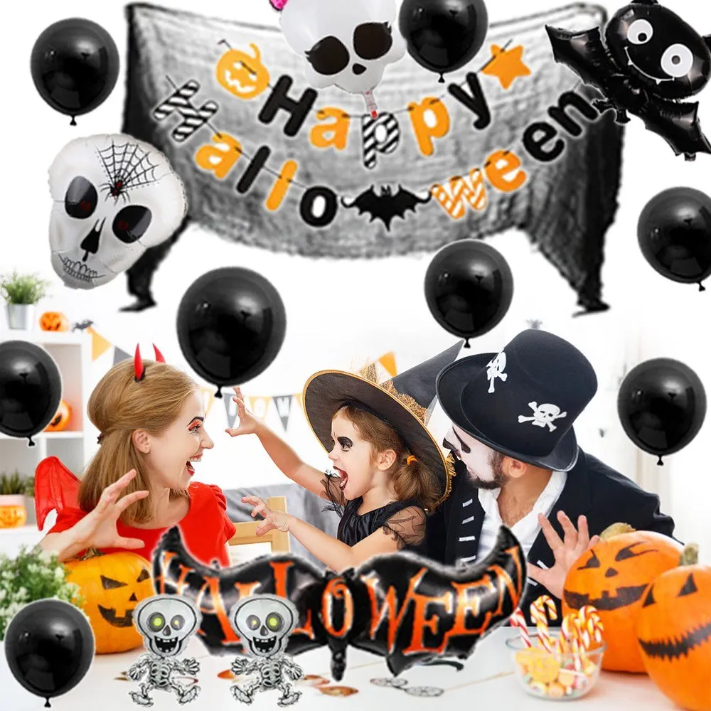 

18PCs Halloween Balloons Banner Kit Happy Halloween Party Decoration With Halloween Banner Latex Balloons Ghost Female Ghost