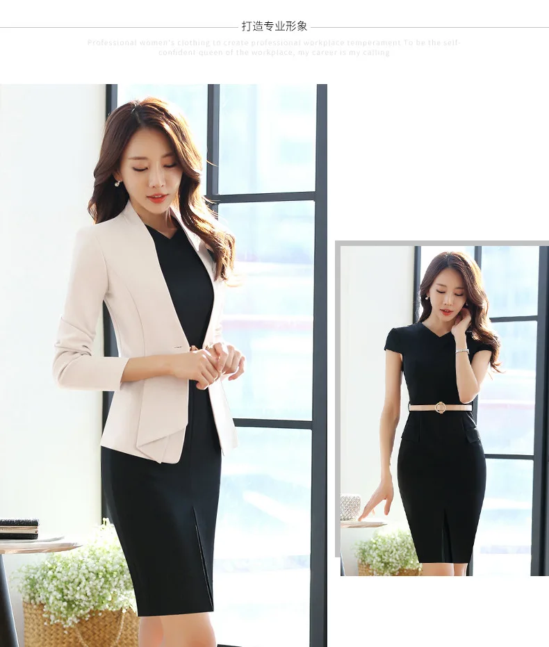Plus Size Women Business Dress Suit Office Outfit Formal Jacket with Knee Length Dress Womens Two-piece Suits 2 Piece Set 5XL