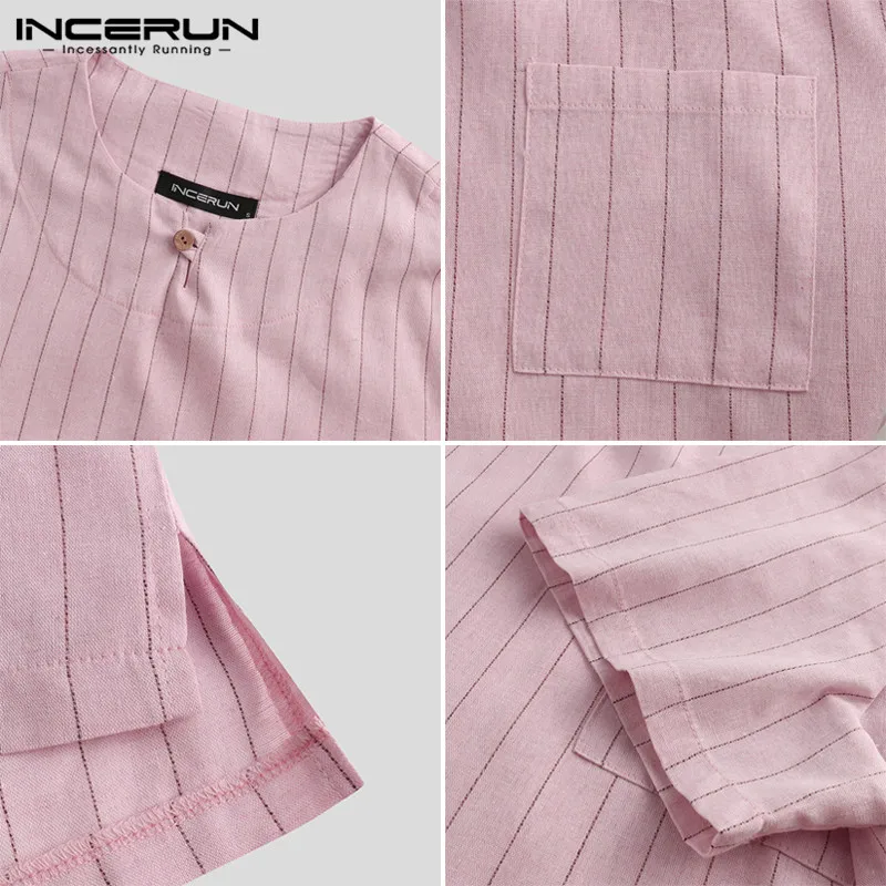 

INCERUN 2021 Fashion Short Sleeve Striped Shirt Men V Neck Streetwear Slim Casual Blouse Summer Brand Shirts Men Chemise S-3XL