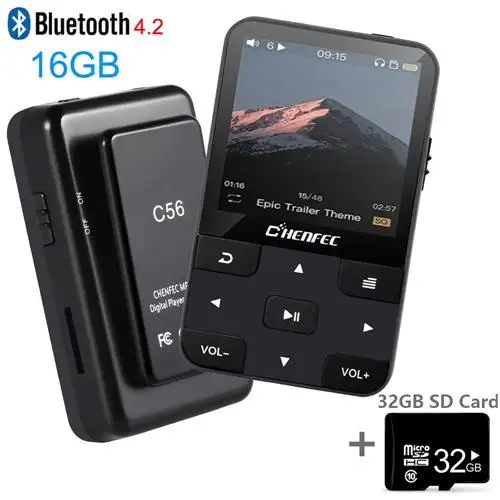 Последние 16 Гб мини клип MP4 плеер Bluetooth 4,2 Lossless музыкальный Palyer с FM радио, диктофон, MP4 видео бегущий плеер - Цвет: 16G-MP3-Black-SD32GB