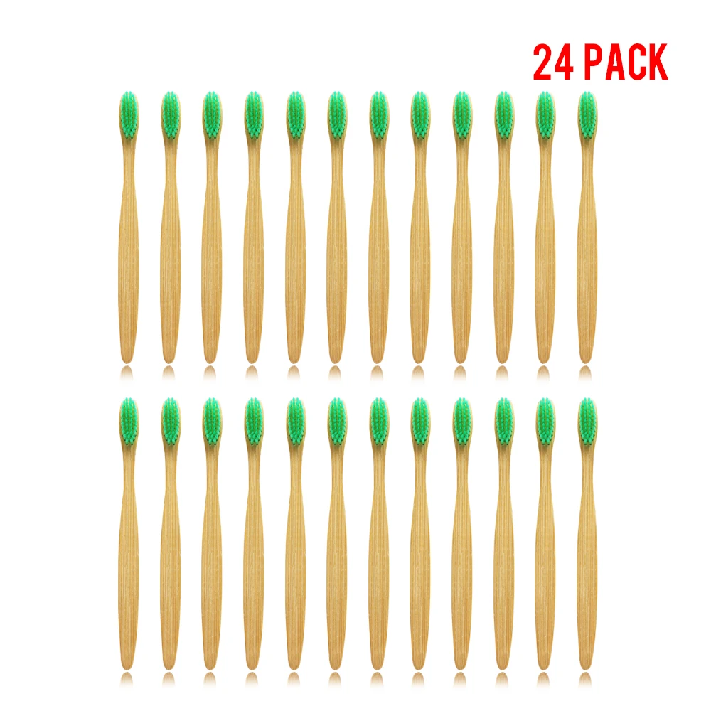 

24 Pack Green Soft Bristles Bamboo Toothbrush Wood toothbrush Novelty Bamboo soft-bristle Capitellum Bamboo Fibre Wooden Handle