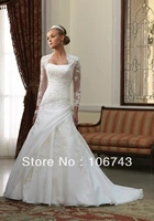 dresses free shipping 2016 bridal lace bolero jacket luxurious long sleeves applique flat petite sweep length wedding dress