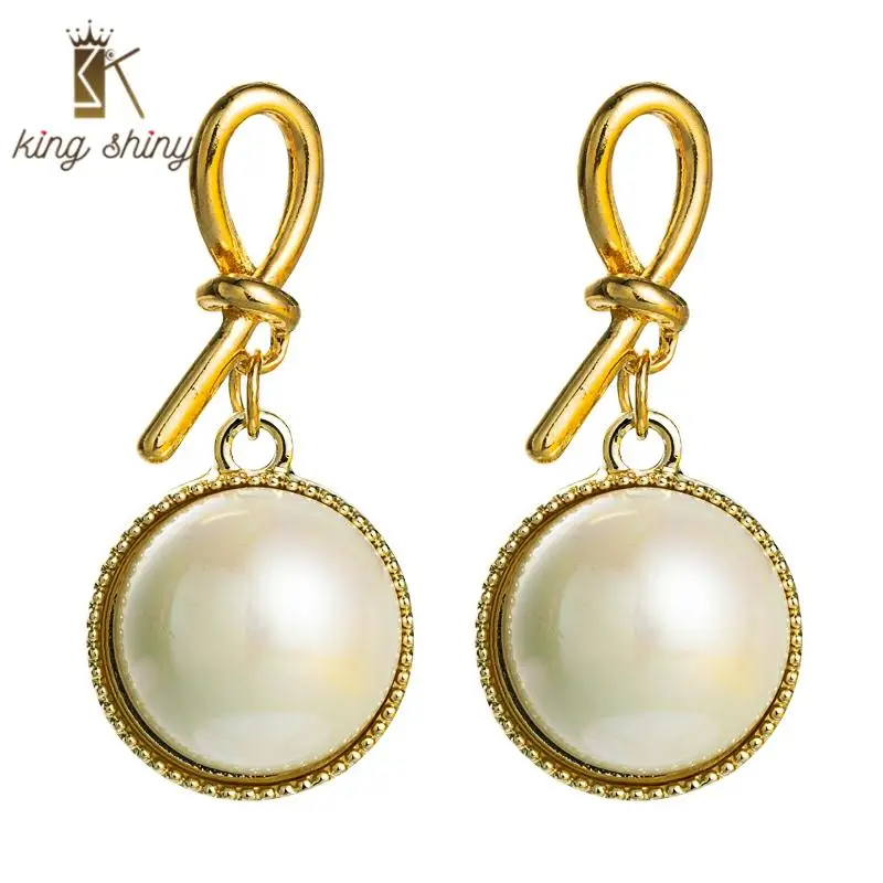 

Elegant Korean Simulated Pearl Dangle Earrings for Woman Vintage Geomrteic Big Round Drop Earrings Woman Party Jewelry Brincos