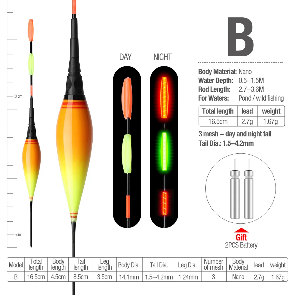 B 1Pcs 2 Battery DONQL, 1 шт., электронный поплавок для рыбалки, светильник-поплавок, палка для рыбы, поплавок, аксессуары для рыбалки, оборудование, инструмент+ 2 батареи - Цвет: B 1Pcs 2 Battery