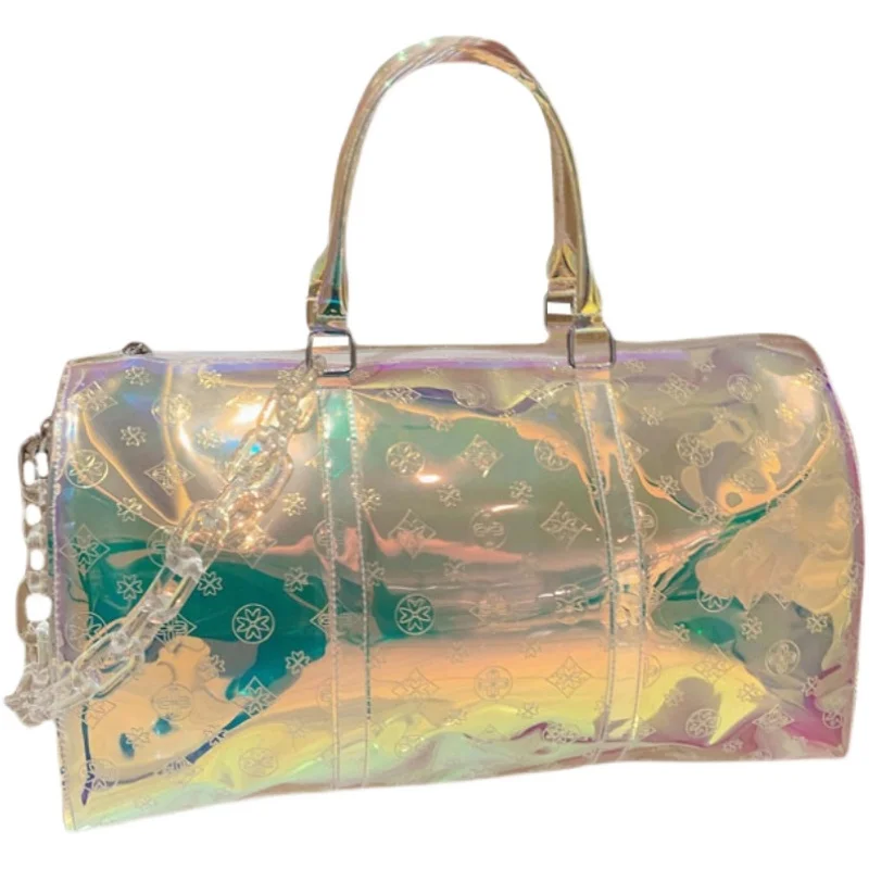 

High Quality Colorful Transparent Travel Bag 2021 Summer Female Bag Leisure Luggage Bag Cool Portable Laser Transparent Bag