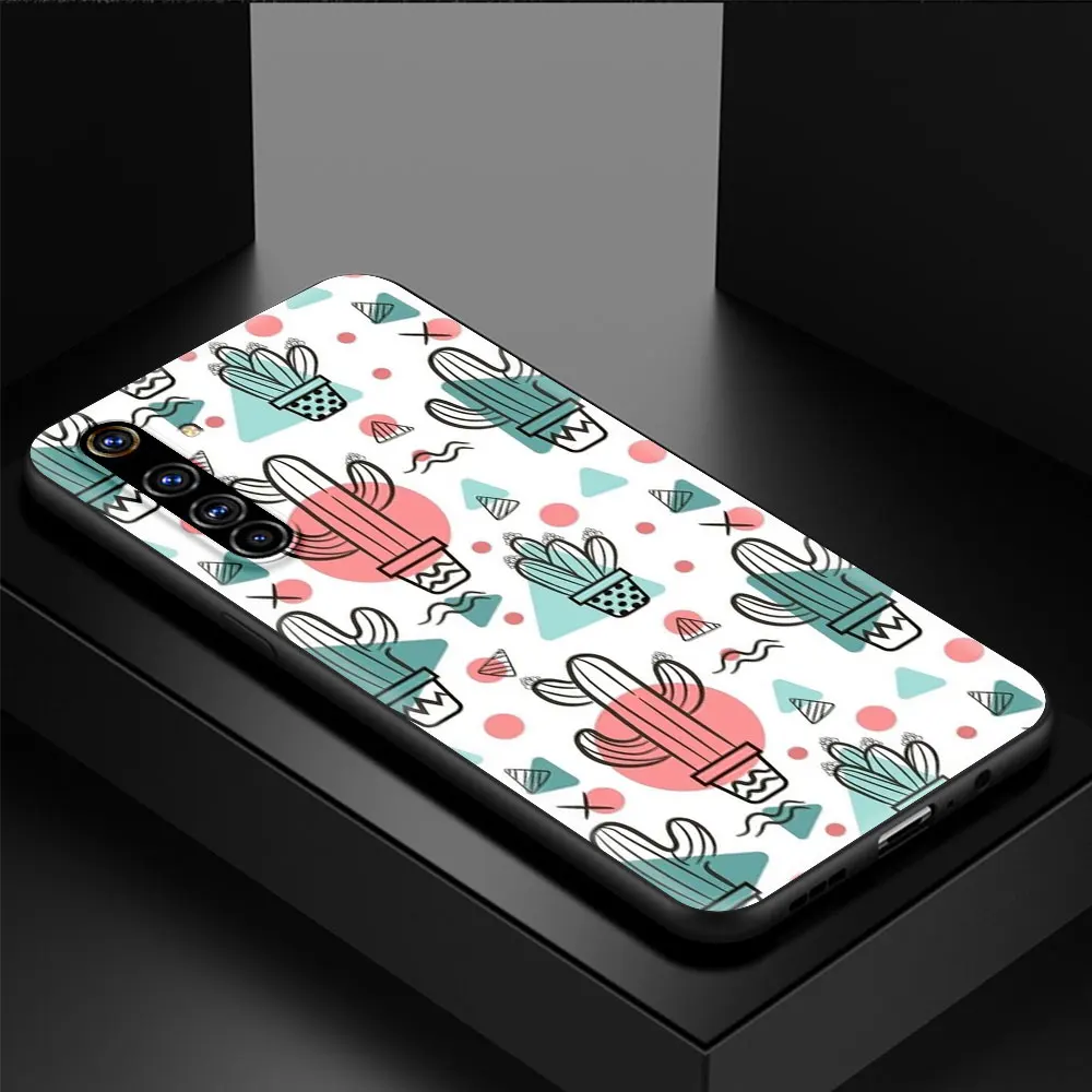 cute green cactus shockproof case for realme c3 8 pro bag fundas silicon soft black cover for realme 6 7 pro c21 shell coque tpu free global shipping