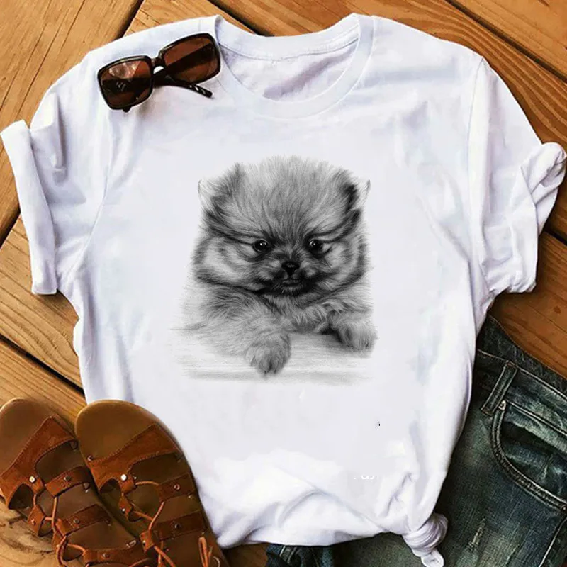 Papillon Dog Golden Retriever Mujer Camisetas White Top T Shirts Summer Aesthetics Graphic Short Sleeve t-shirt Polyester Tshirt | Женская