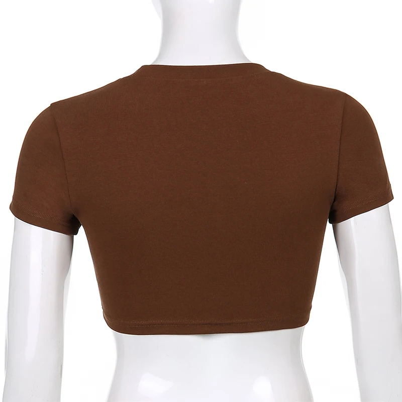 

Rockmore Brown Letter T Shirts y2k Aesthetic Cropped Top Short Sleeve Knit Tee Shirt Harajuku Tshirt Streetwear Women Vintage