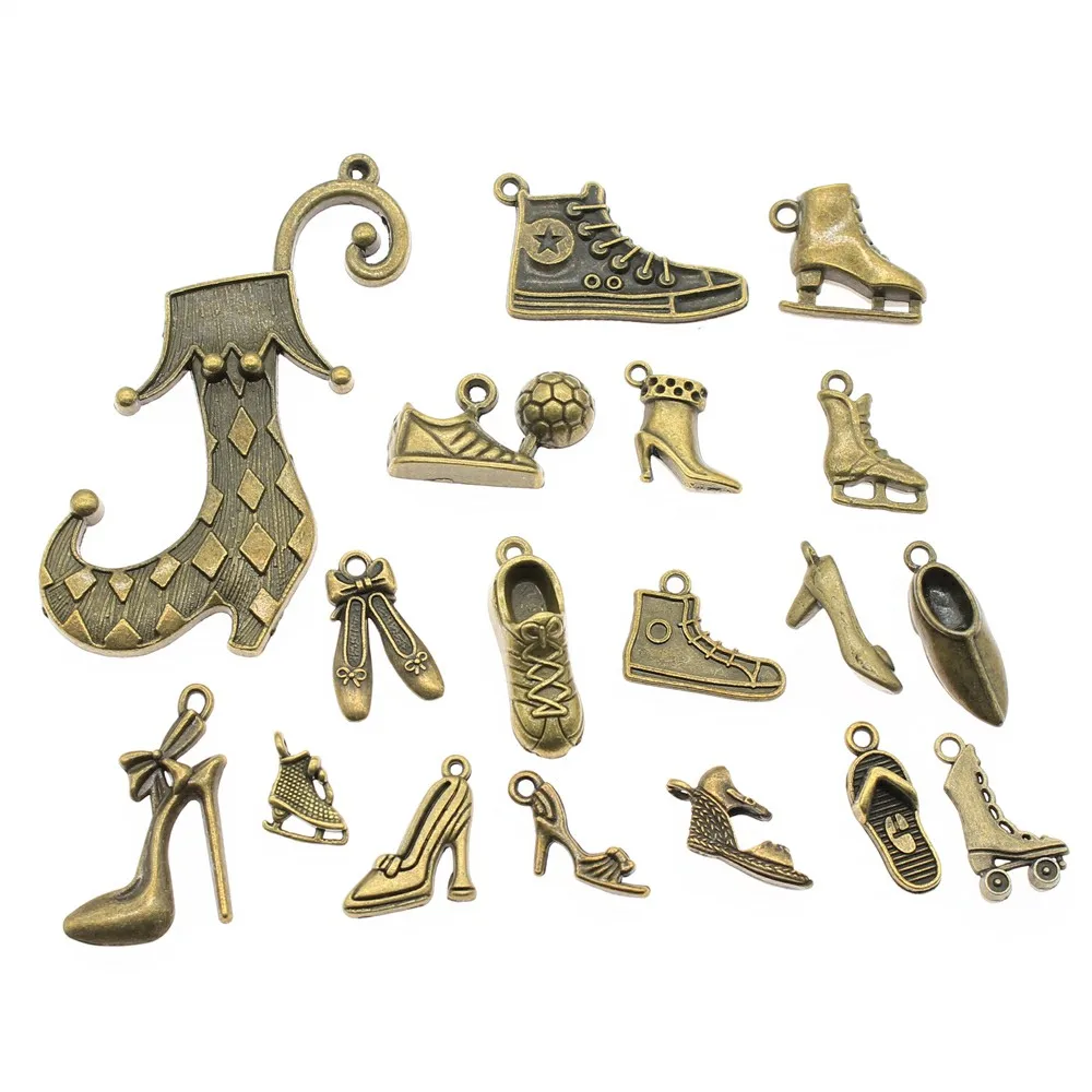 

WYSIWYG 40g Antique Bronze Color Zinc Alloy Random Mix Styles Shoe Charms DIY Handmade Craft For Jewelry Making