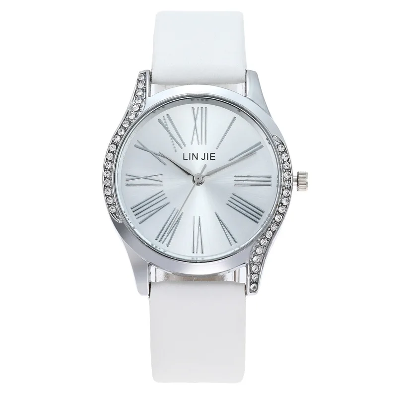 

Nice PopLuxury Brand Casual Fashion Diamond Ladies Love Leather Watch Double Row Diamond Simple Roman Numeral Quartz Watch