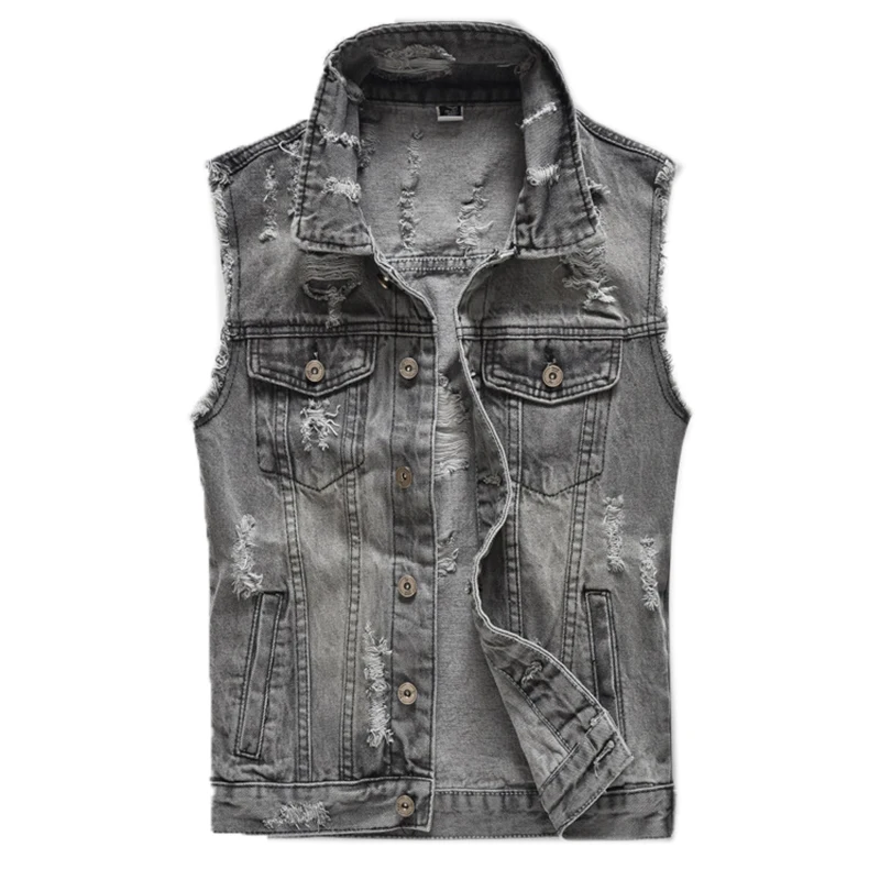 Мужской Лидер продаж 2021 джинсовая куртка Серый Повседневный жилет большого