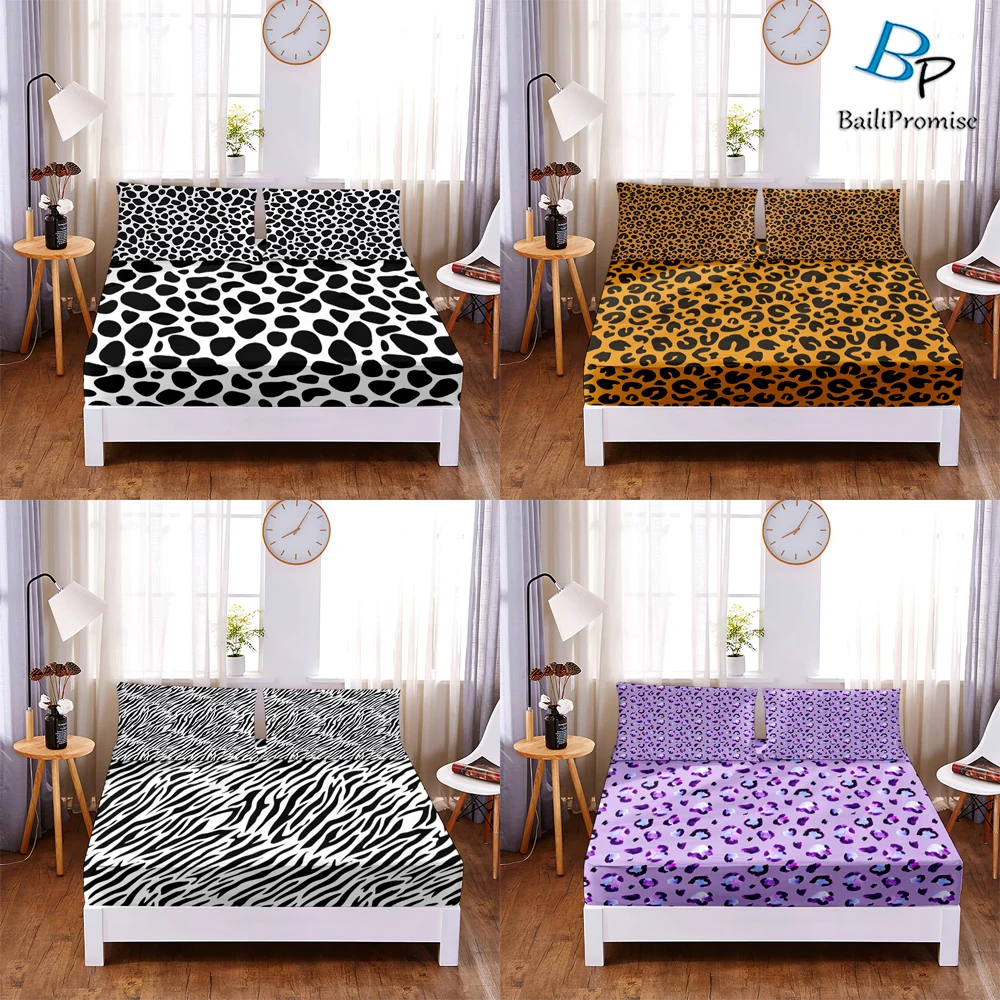 

Customize 1pc 3D Print Leopard Zebra Pattern Fitted Sheet Queen King Size Elastic Band Bed Sheet Home Bedroom Decoration