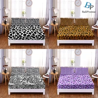 customize 1pc 3d print leopard zebra pattern fitted sheet queen king size elastic band bed sheet home bedroom decoration